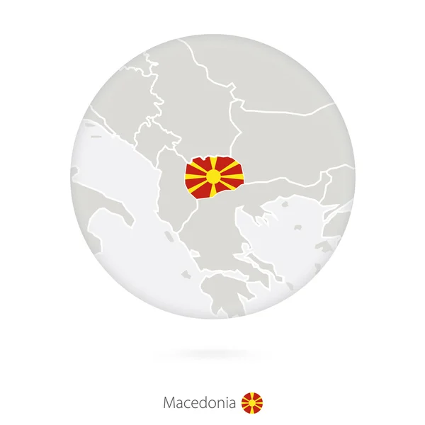 Mapa da Macedônia e bandeira nacional em um círculo . — Vetor de Stock