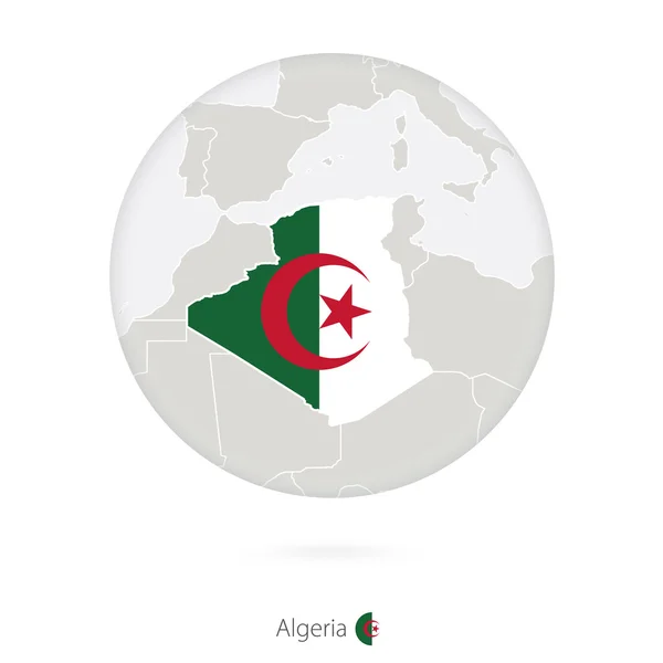 Mappa dell'Algeria e bandiera nazionale in cerchio . — Vettoriale Stock