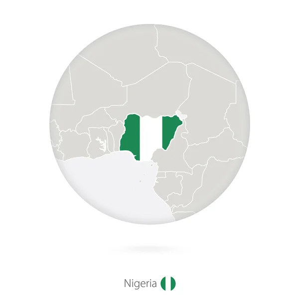 Mapa de Nigeria y bandera nacional en círculo . — Vector de stock