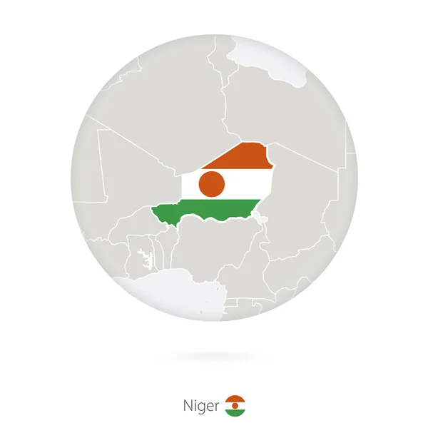 ニジェールの地図と国旗を円で囲む. — ストックベクタ