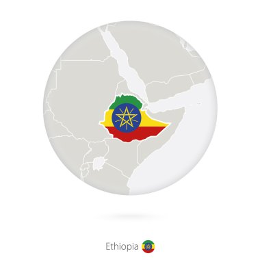 Bir daire içinde Etiyopya haritası ve ulusal bayrak.