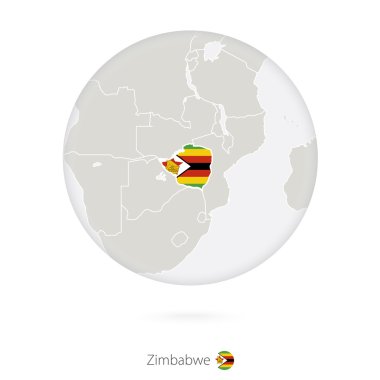 Bir daire içinde Zimbabve haritası ve ulusal bayrak.