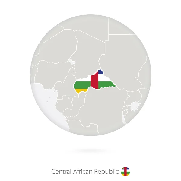 Mapa da República Centro-Africana e bandeira nacional em círculo . — Vetor de Stock