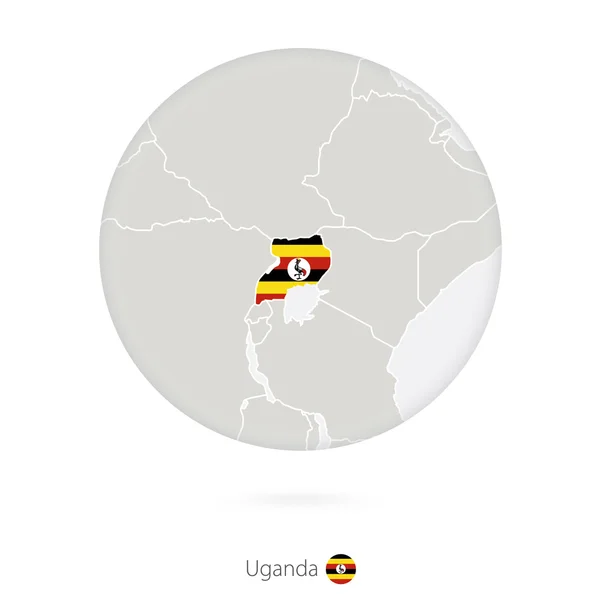 Map of Uganda and national flag in a circle. — Stock Vector