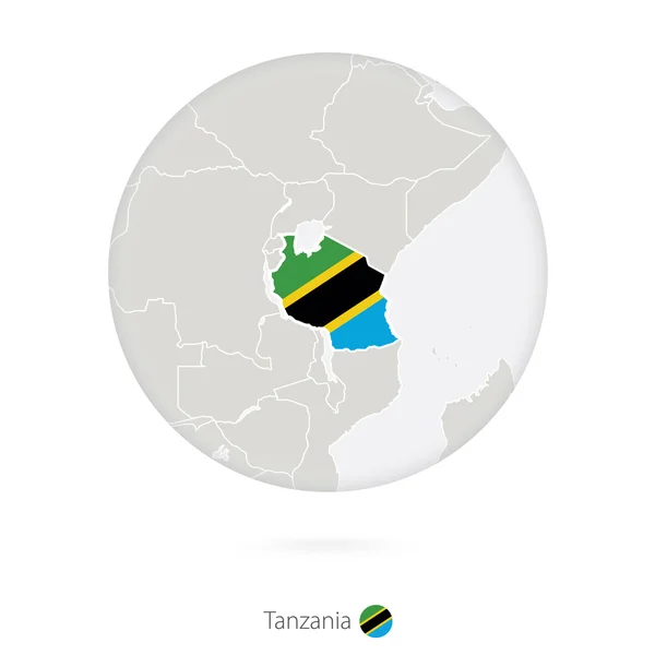 Kaart van Tanzania en nationale vlag in een cirkel. — Stockvector