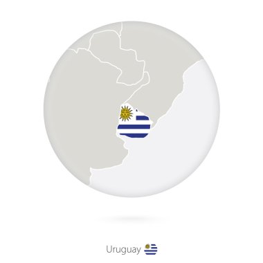Bir daire içinde Uruguay haritası ve ulusal bayrak.