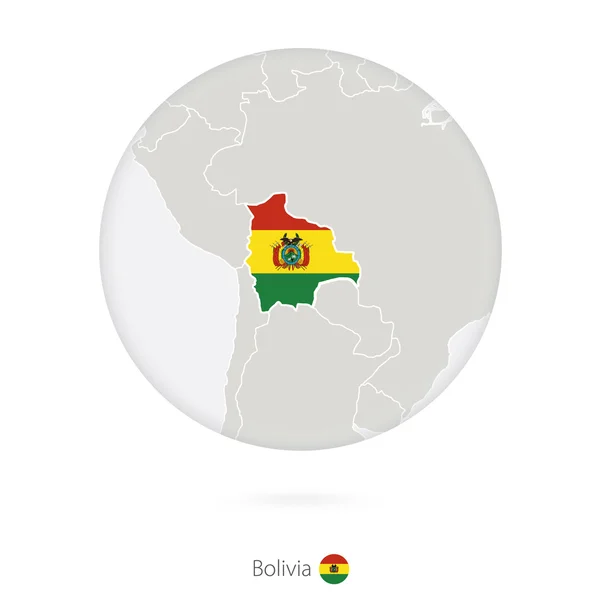 Karta över Bolivia och nationella flaggan i en cirkel. — Stock vektor