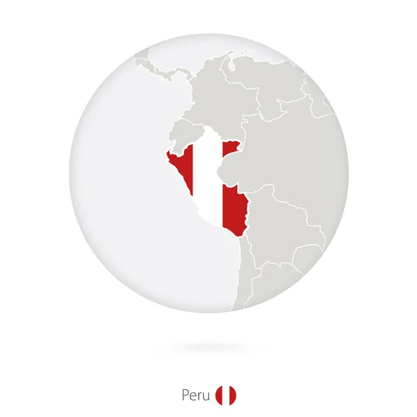 Mapa do Peru e bandeira nacional em círculo . —  Vetores de Stock