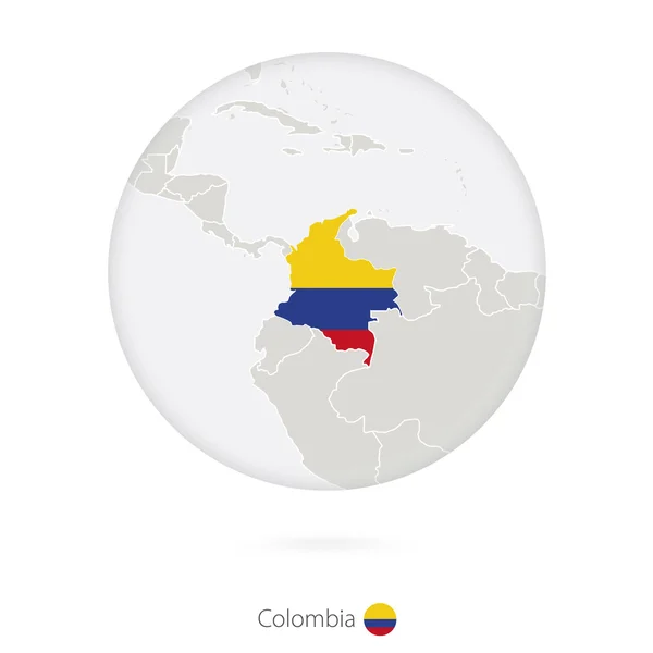 Mapa de Colombia y bandera nacional en círculo . — Vector de stock