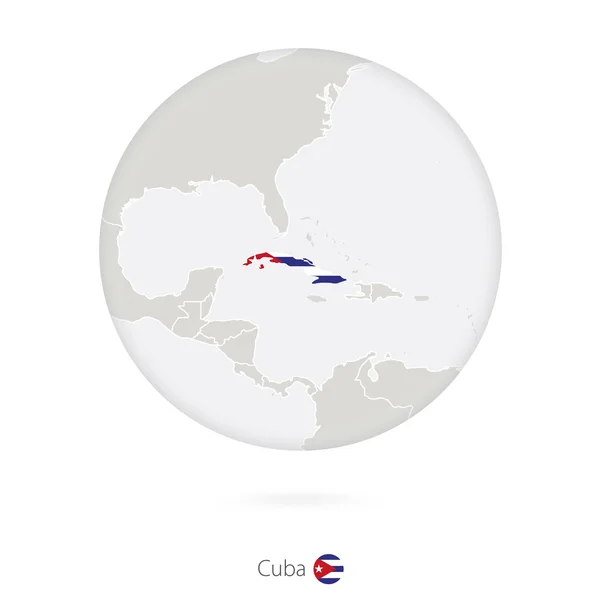 Kaart van Cuba en nationale vlag in een cirkel. — Stockvector