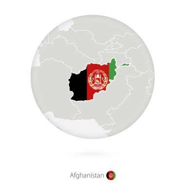 Afganistan ve bir daire içinde ulusal bayrak Haritası.