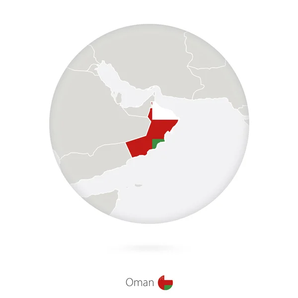 Mapa de Omán y bandera nacional en círculo . — Archivo Imágenes Vectoriales