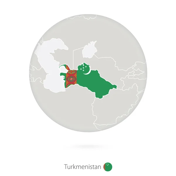 Карта Туркменистана и национальный флаг в круге . — стоковый вектор