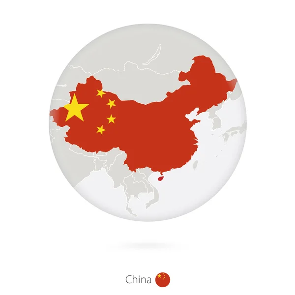 Karta över Kina och nationella flagga i en cirkel. — Stock vektor
