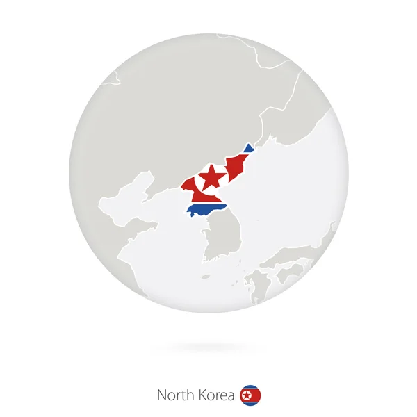 Mapa da Coreia do Norte e bandeira nacional em um círculo . — Vetor de Stock