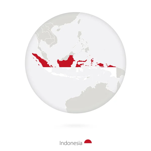 Mappa dell'Indonesia e bandiera nazionale in cerchio . — Vettoriale Stock