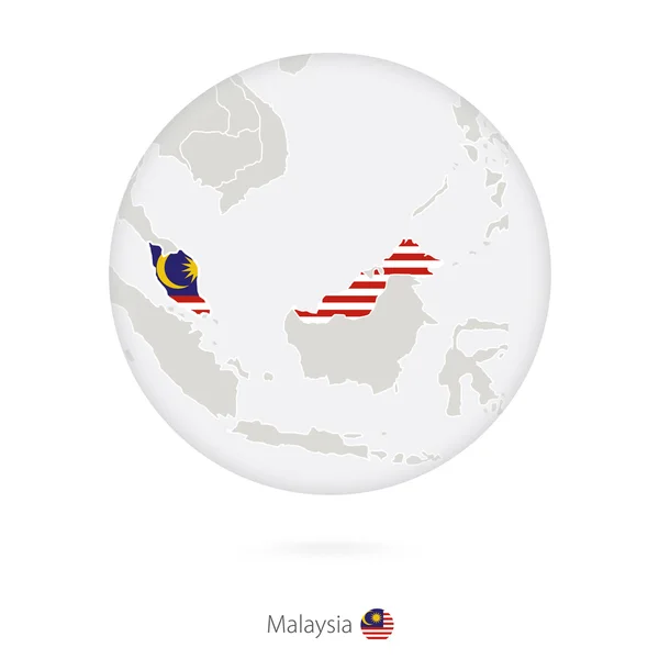 Mapa de Malasia y bandera nacional en círculo . — Vector de stock