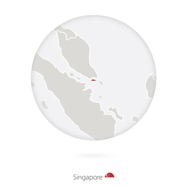 Mapa de Singapur y bandera nacional en círculo . — Archivo Imágenes Vectoriales