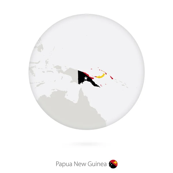 Mappa della Papua Nuova Guinea e bandiera nazionale in cerchio . — Vettoriale Stock