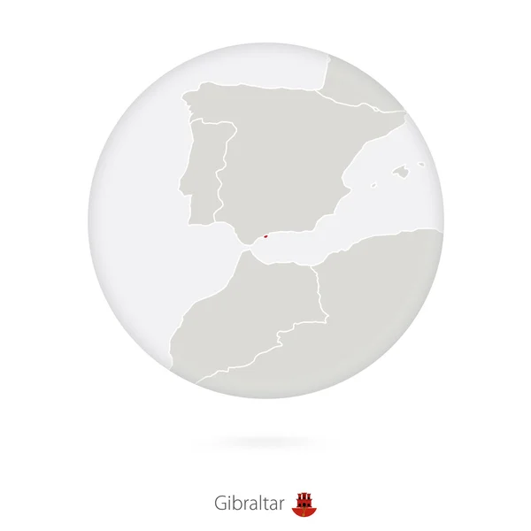 Mapa de Gibraltar e bandeira nacional em um círculo . —  Vetores de Stock