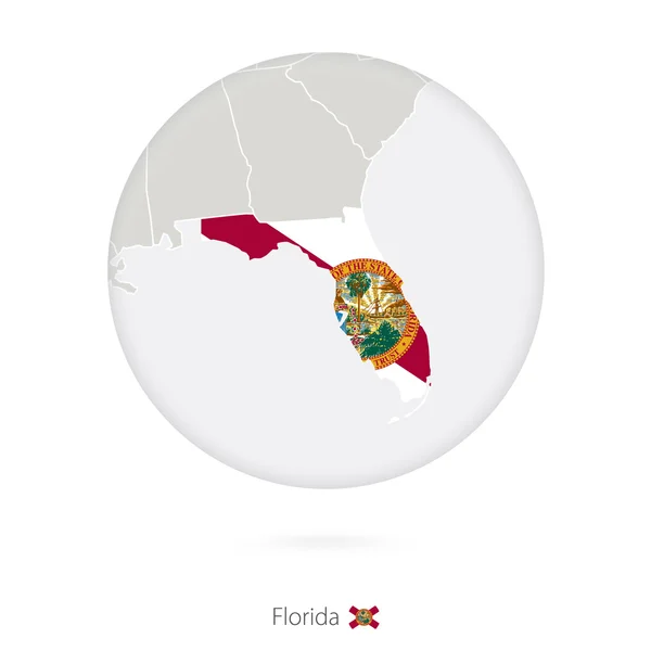 Mapa del Estado de Florida y la bandera en un círculo . — Vector de stock