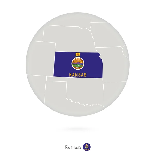 Kaart van Kansas State en vlag in een cirkel. — Stockvector