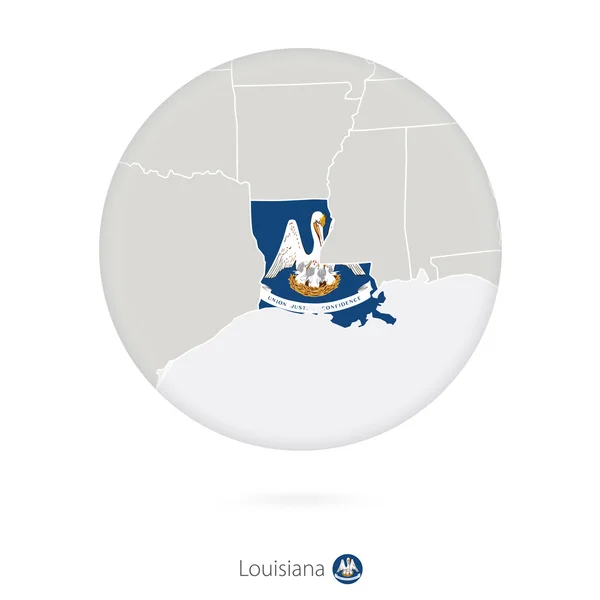 Karta över Louisiana State och flaggan i en cirkel. — Stock vektor