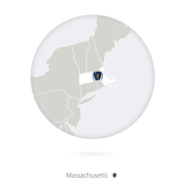 Massachusetts eyalet ve bir daire içinde bayrağı Haritası.