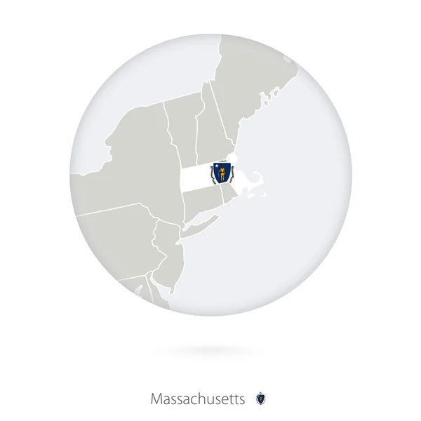 Mapa do Estado de Massachusetts e bandeira em um círculo . —  Vetores de Stock