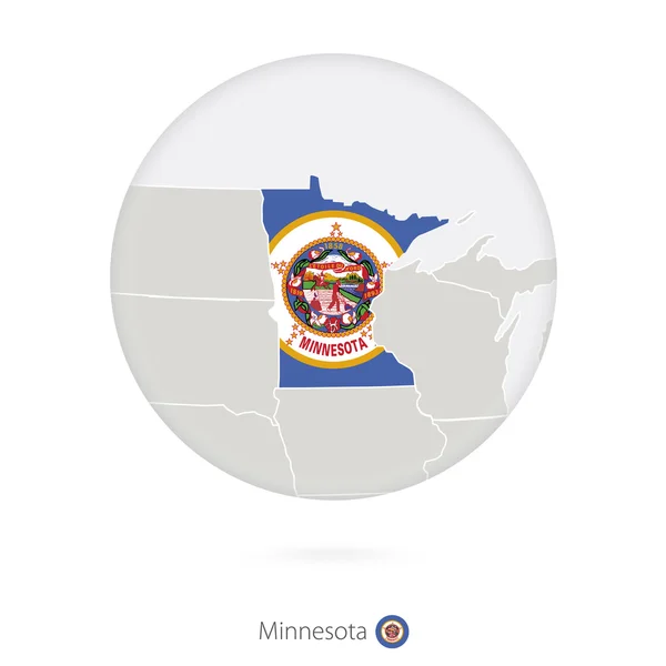 Mapa do Estado de Minnesota e bandeira em um círculo . — Vetor de Stock