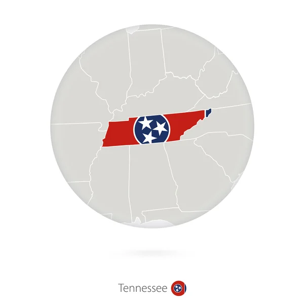 Mapa del Estado de Tennessee y bandera en círculo . — Vector de stock