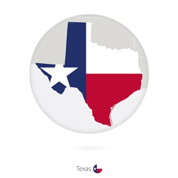 Mapa de Texas State y bandera en círculo . — Vector de stock