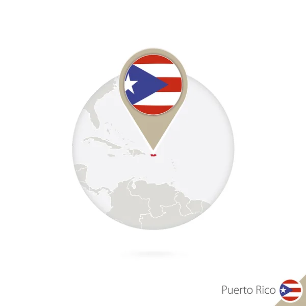 Mapa y bandera de Puerto Rico en círculo. El mapa de Puerto Rico . — Archivo Imágenes Vectoriales