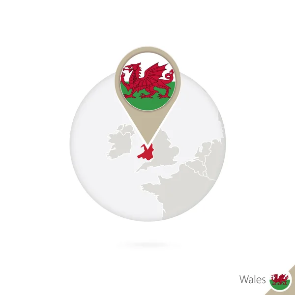 Carte du Pays de Galles et drapeau en cercle. La carte de Pays de Galles, Pays de Galles . — Image vectorielle