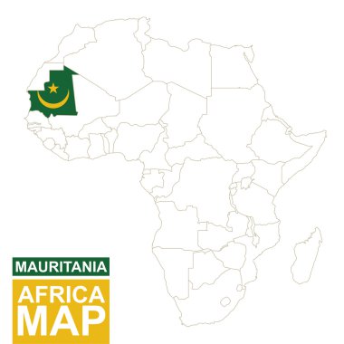 Vurgulanan Moritanya ile Afrika Kontürlü Haritası.