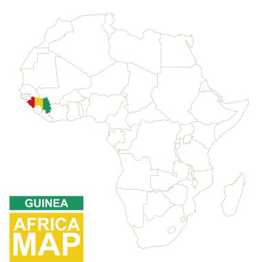 Vurgulanan Gine Afrika Kontürlü Haritası.