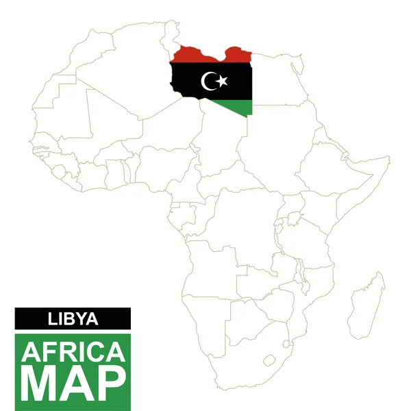 África contorneó el mapa con Libia resaltada . — Archivo Imágenes Vectoriales