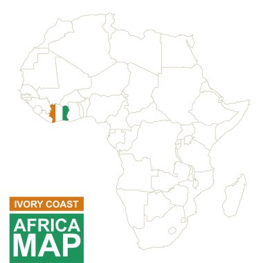 Vurgulanan Fildişi Sahili ile Afrika Kontürlü Haritası.