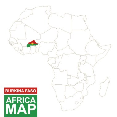 Vurgulanan Burkina Faso Afrika Kontürlü Haritası.
