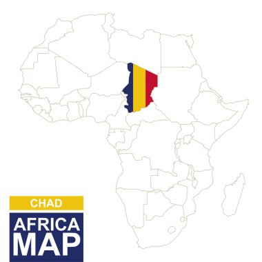 Vurgulanan Chad ile Afrika Kontürlü Haritası.