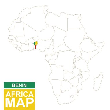 Vurgulanan Benin ile Afrika Kontürlü Haritası.