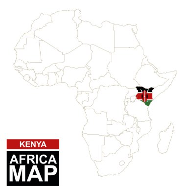 Vurgulanan Kenya ile Afrika Kontürlü Haritası.