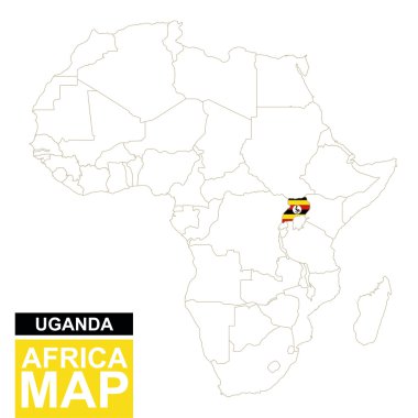 Vurgulanan Uganda Afrika Kontürlü Haritası.