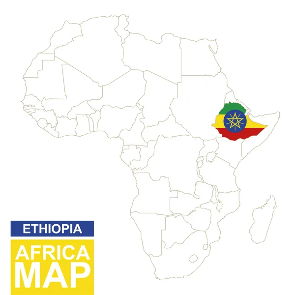 Vurgulanan Etiyopya ile Afrika Kontürlü Haritası. — Stok Vektör