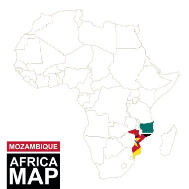 Vurgulanan Mozambik ile Afrika Kontürlü Haritası.