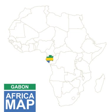 Vurgulanan Gabon Afrika Kontürlü Haritası.