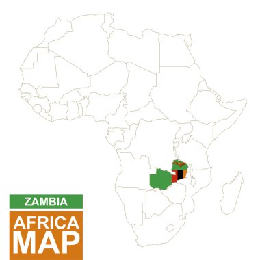 Vurgulanan Zambiya Afrika Kontürlü Haritası.
