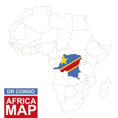 Vurgulanan Dr Kongo ile Afrika Kontürlü Haritası.