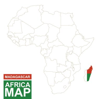 Vurgulanan Madagaskar Afrika Kontürlü Haritası.