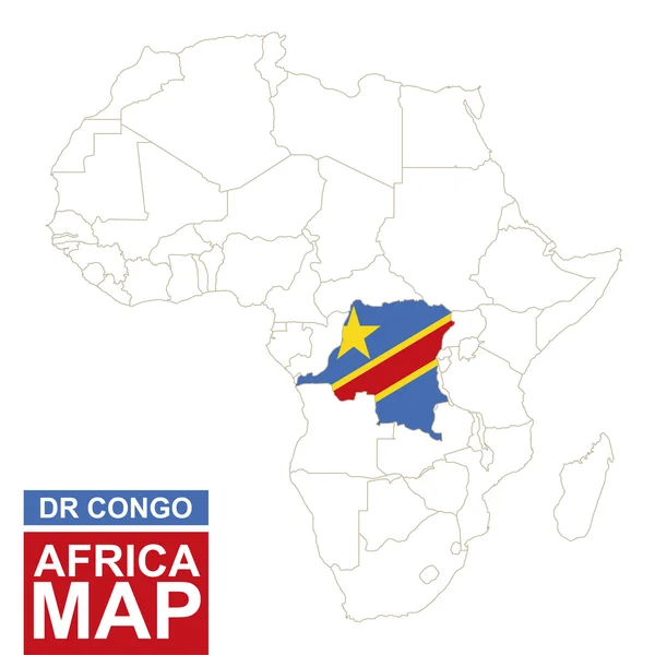 África contorneado mapa con la República Democrática del Congo resaltada . — Vector de stock